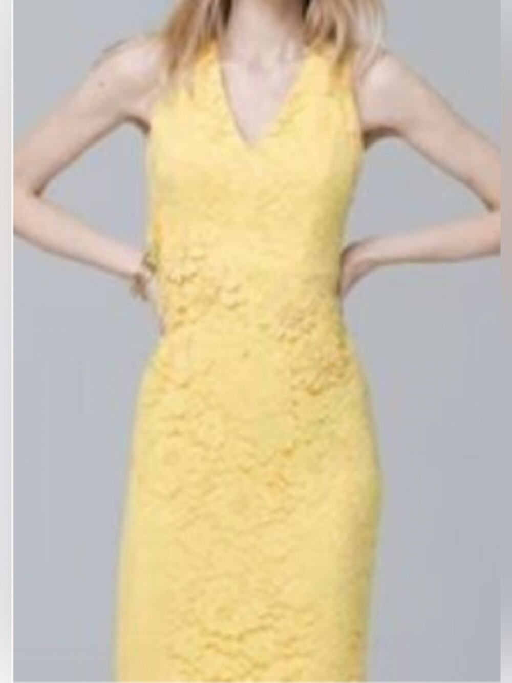 White House Black Market Lace Yellow Dress 3D Flower Appliqué Size 6P